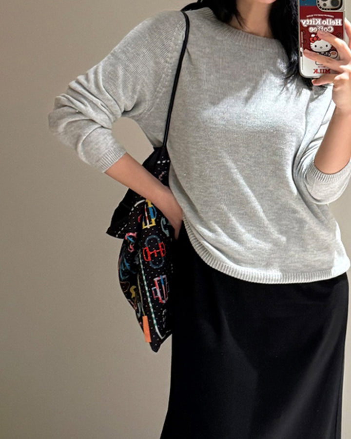 Shimmer Raglan Crewneck Knit Sweater