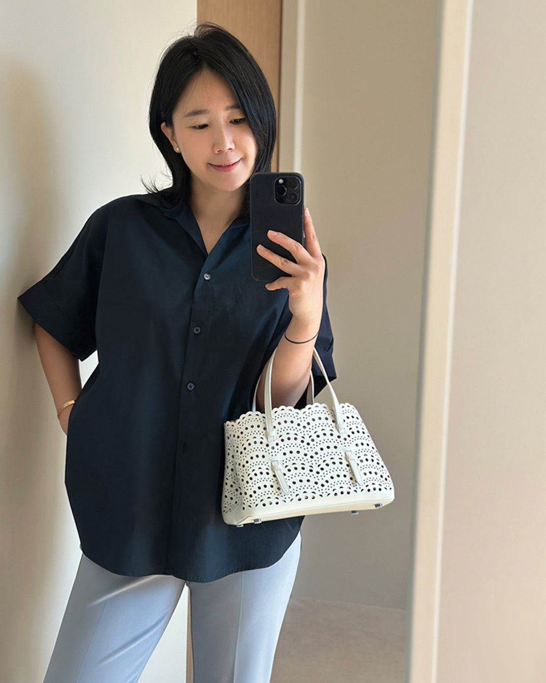 Minimalist Roll-Up Sleeve Cotton Shirt