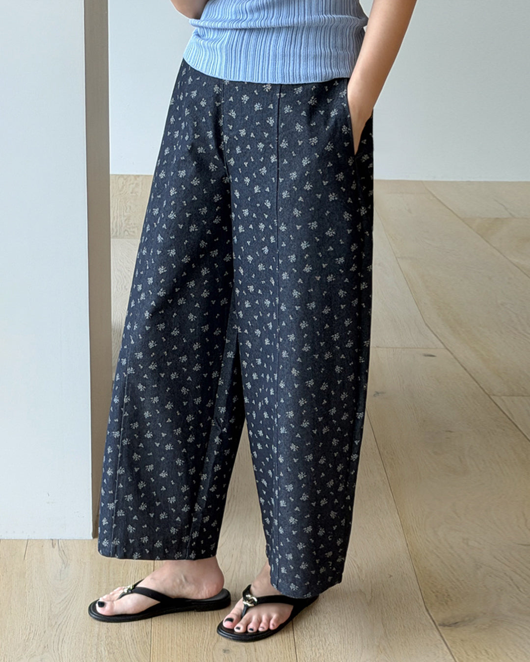 Cotton Blend Ditsy Floral Pintuck Pants