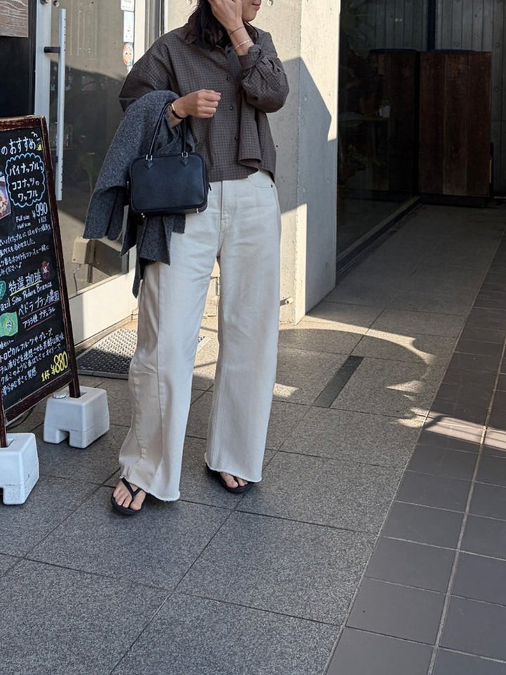 Two-Tone Raw-Hem Barrel Pants