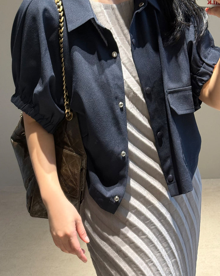 Gathered Short Sleeve Cropped Jacket