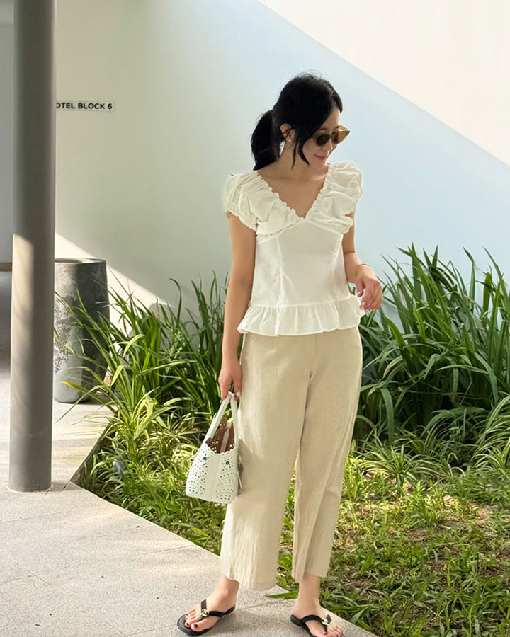 Cotton Ruffled Cap Sleeve Peplum Blouse