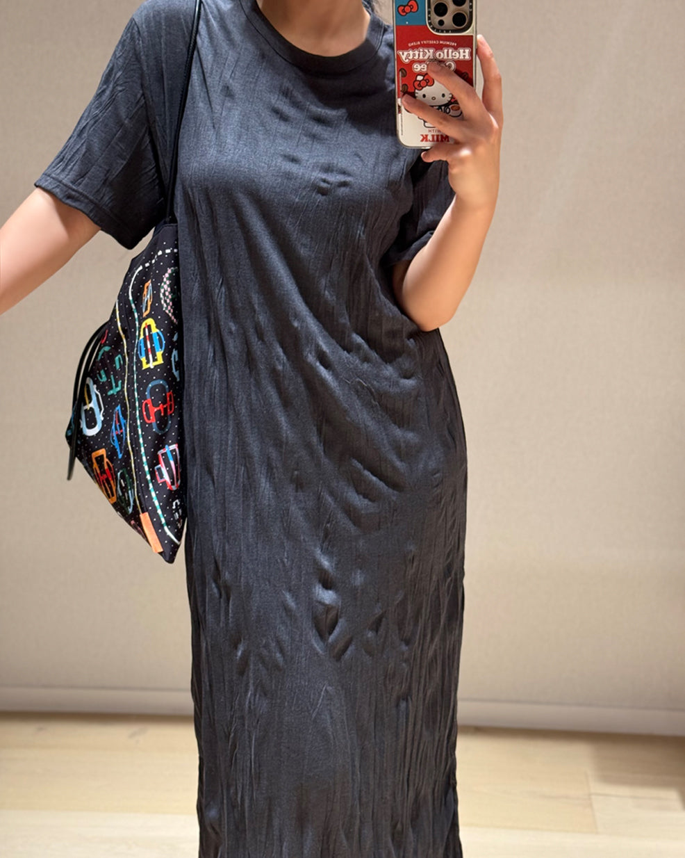 Crinkled Short Sleeve Maxi Dress