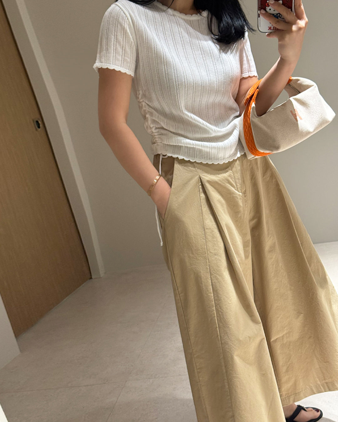 Side Ruched Drawstring Short Sleeve Knit