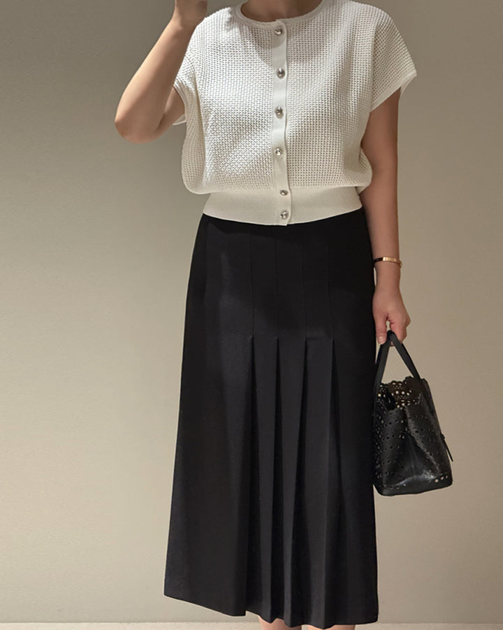 High-Waisted A-Line Pleated Midi Skirt