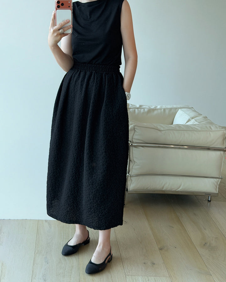 Textured Elastic Waistband Long Skirt