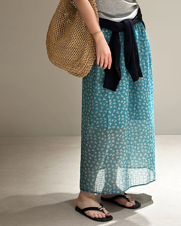 Floral Print Elastic Waist Maxi Skirt
