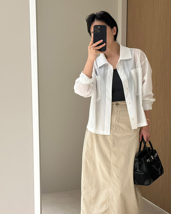 Front Seam Cotton Maxi Skirt