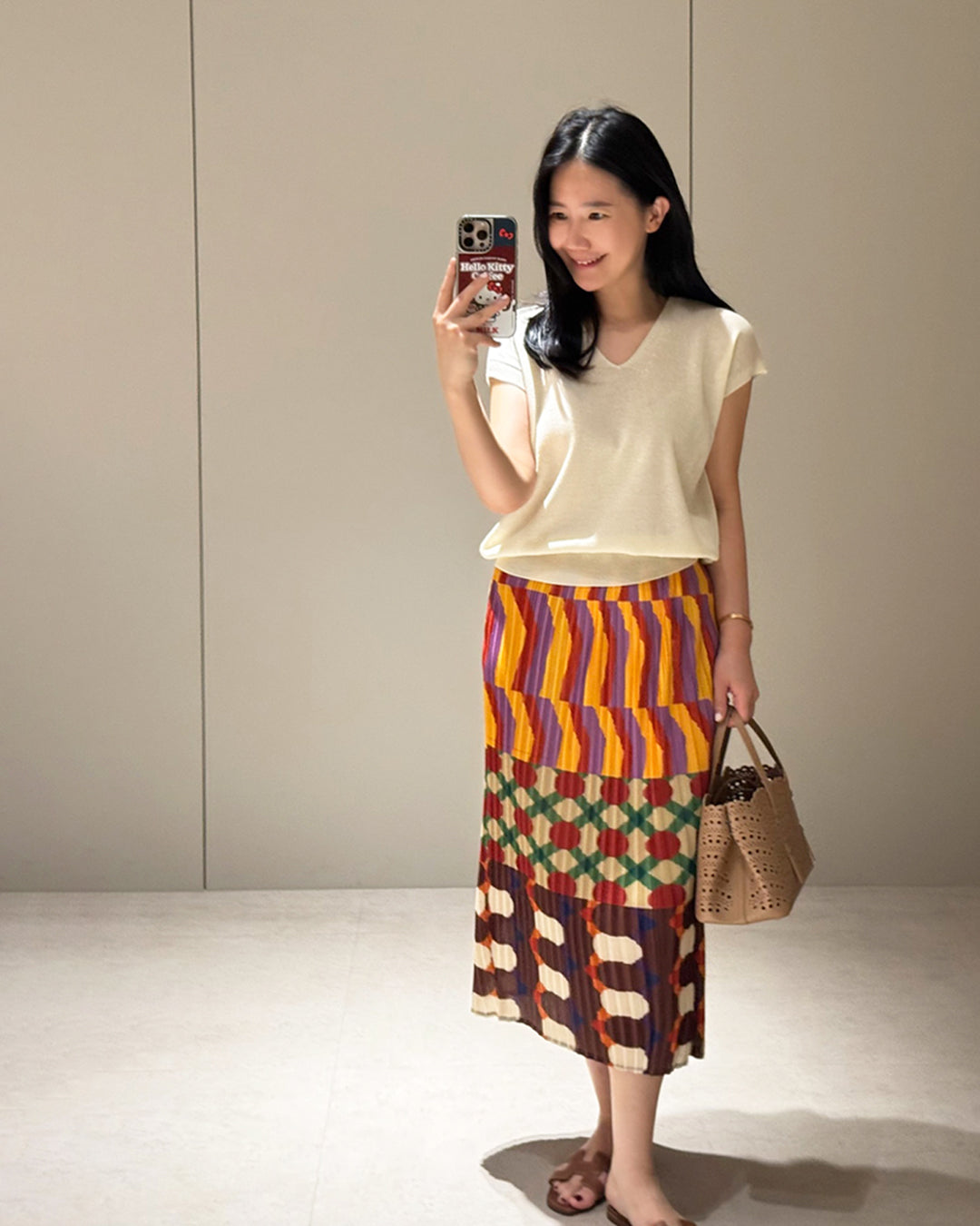 Abstract Pattern Pleated Long Skirt