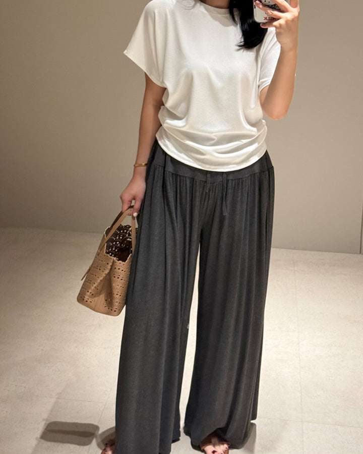 Pleated High-Rise Flowy Wide-Leg Pants