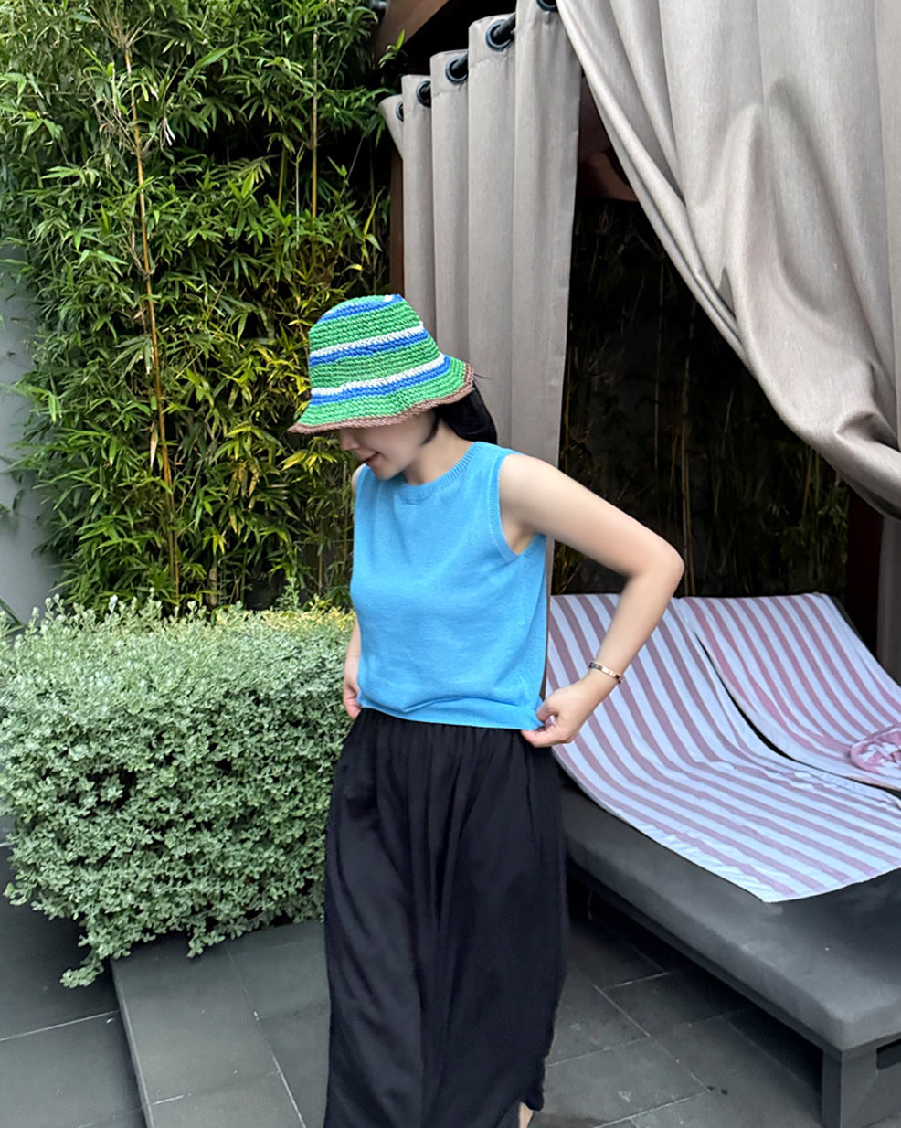 Handcrafted Striped Paper Straw Bucket Hat