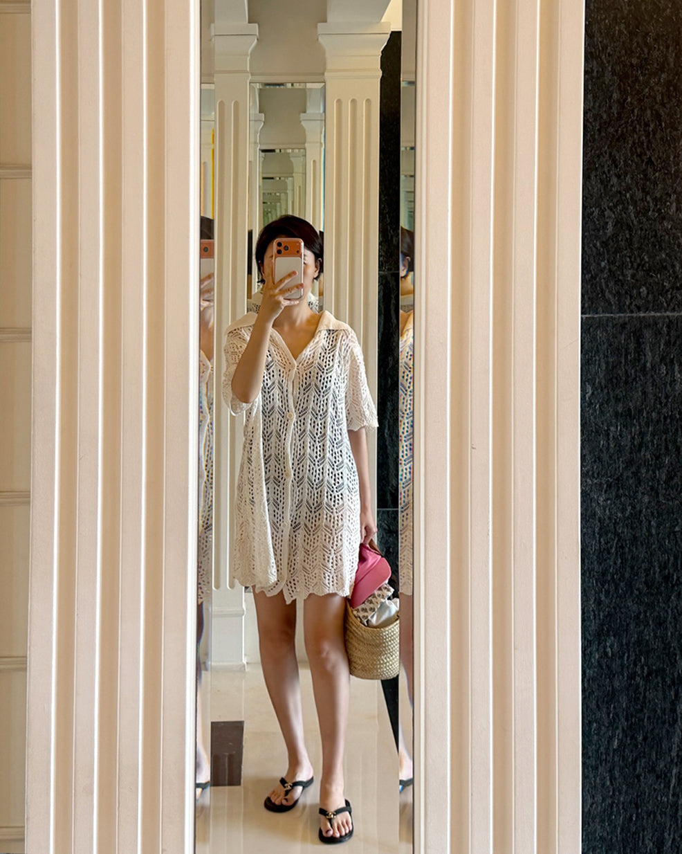 Crochet Knit Collared Cover-Up Cardigan