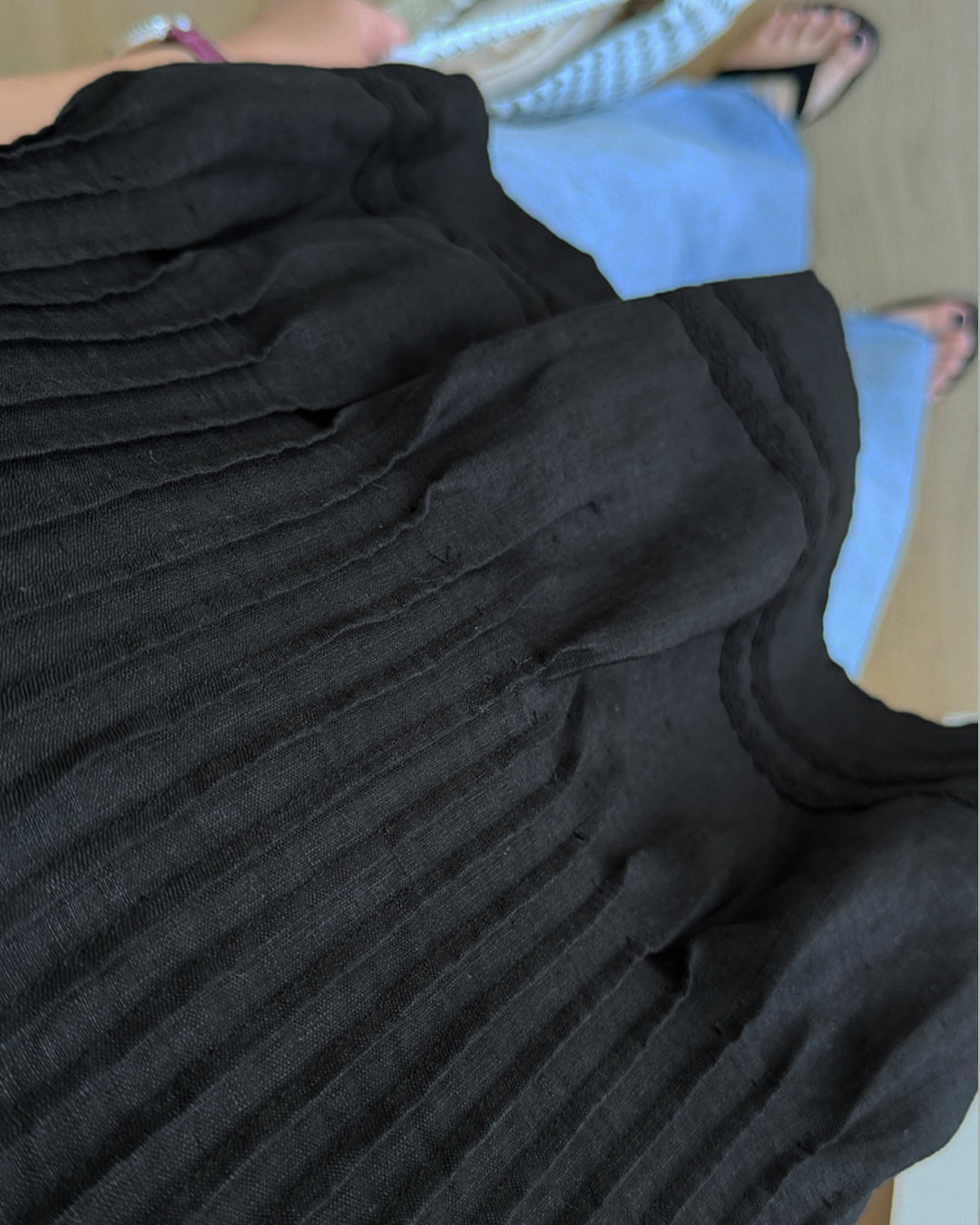 100% Linen Pintuck Ruffle Blouse