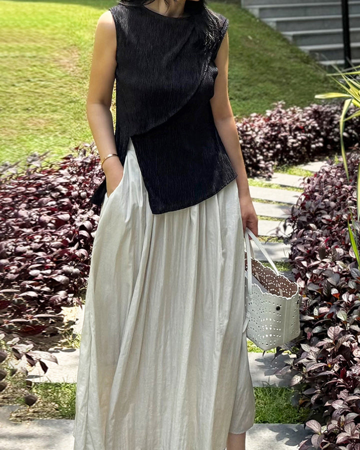 Nylon Crisp A-Line Maxi Skirt