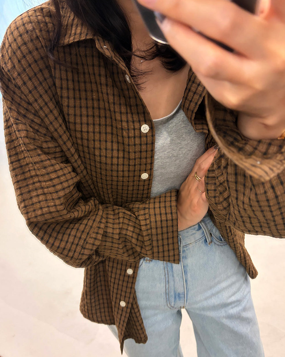 Wrinkled Check Loose Shirt