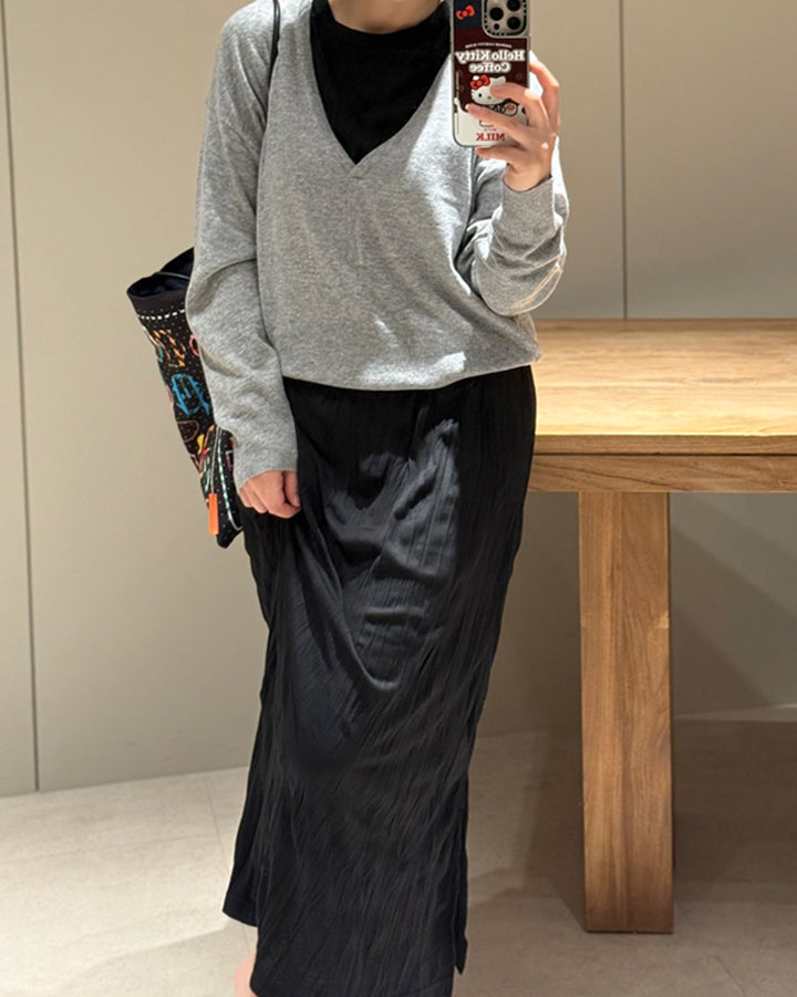 Deep V-Neck Oversized Knit Sweater