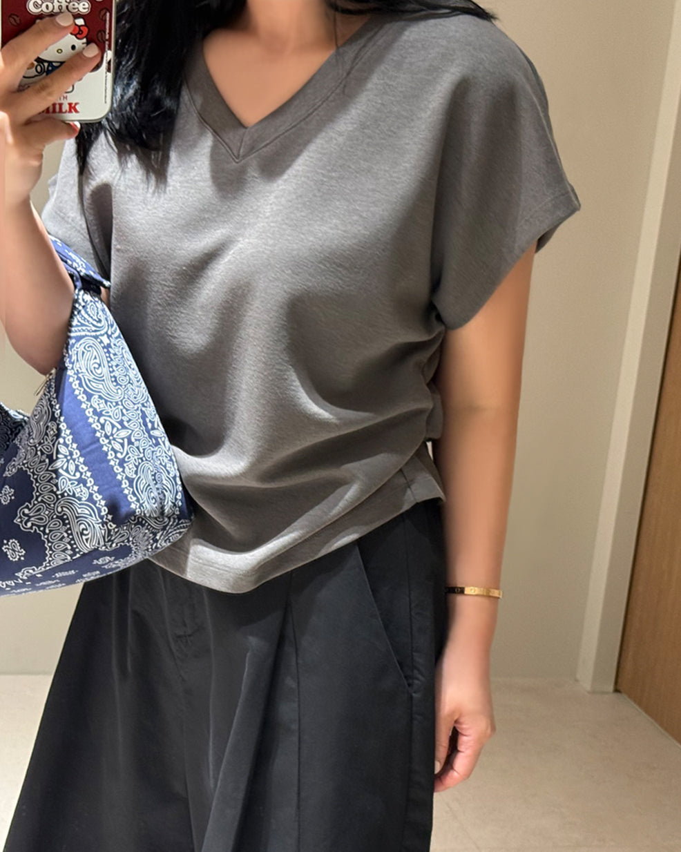 Side Ruched V-Neck Cap Sleeve Top