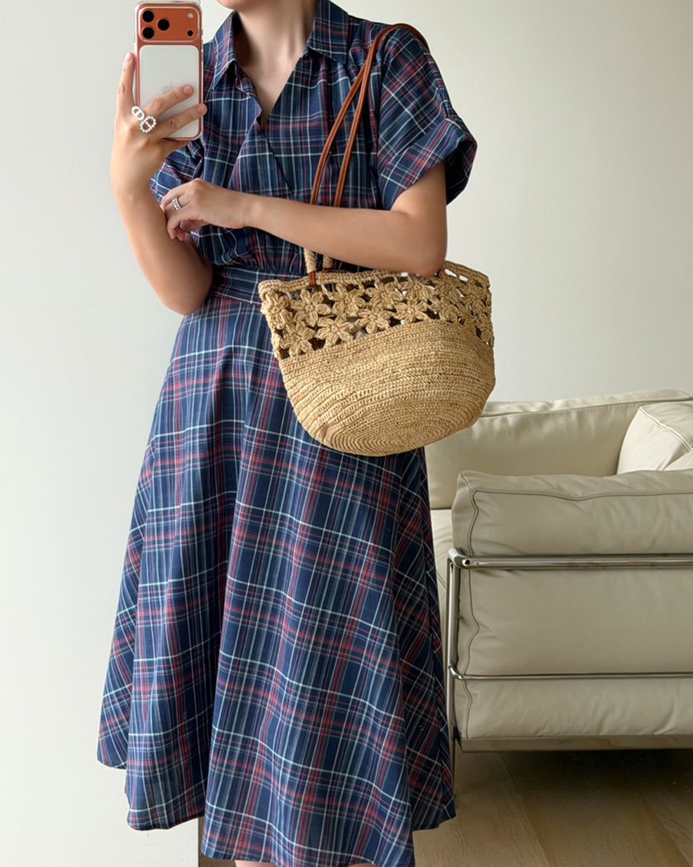 Raffia Crochet Leather Strap Tote