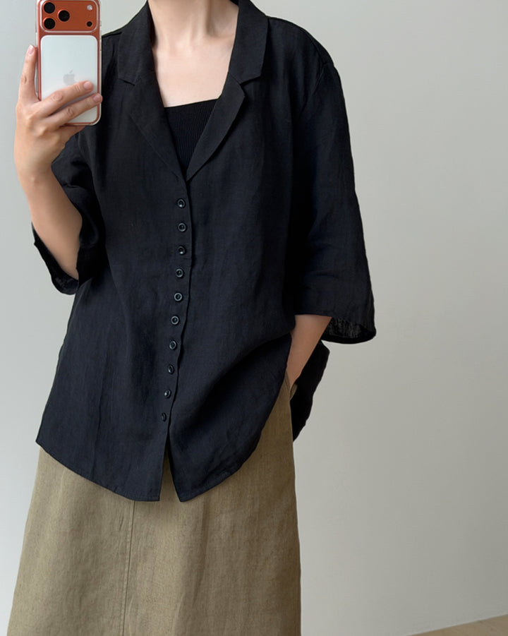 Textured Linen Multi-Button Shirt