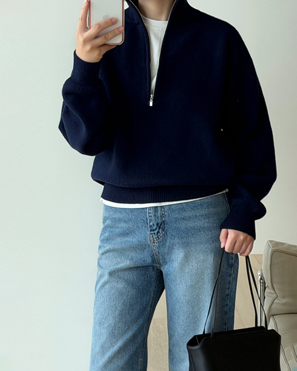カシミヤ ハーフジップ レイヤリングニット