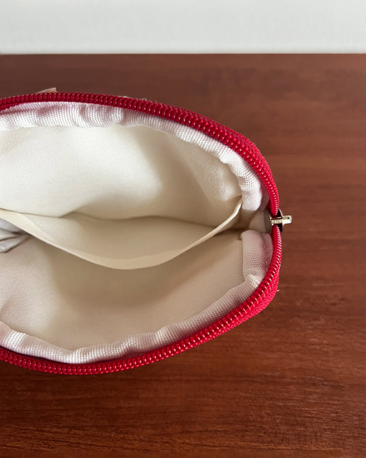 Cherry Embroidery Gingham Pouch