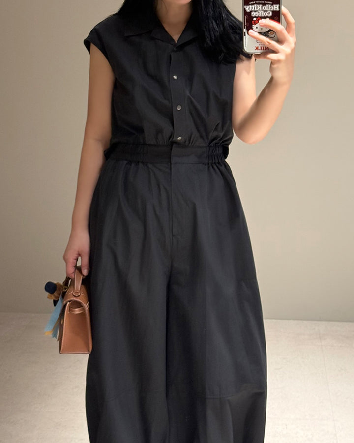 Sleeveless Drawstring Hem Jumpsuit