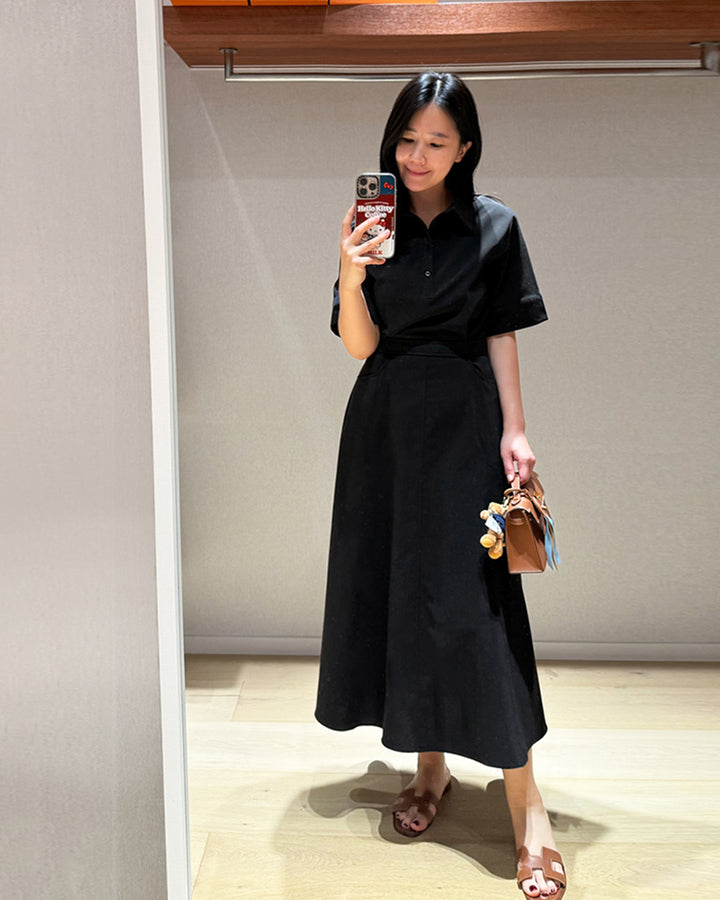 Classic Polo Collar A-Line Midi Dress