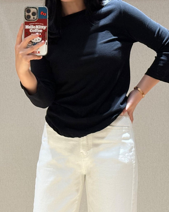 Slub Cotton Boat Neck Sleeve Tee