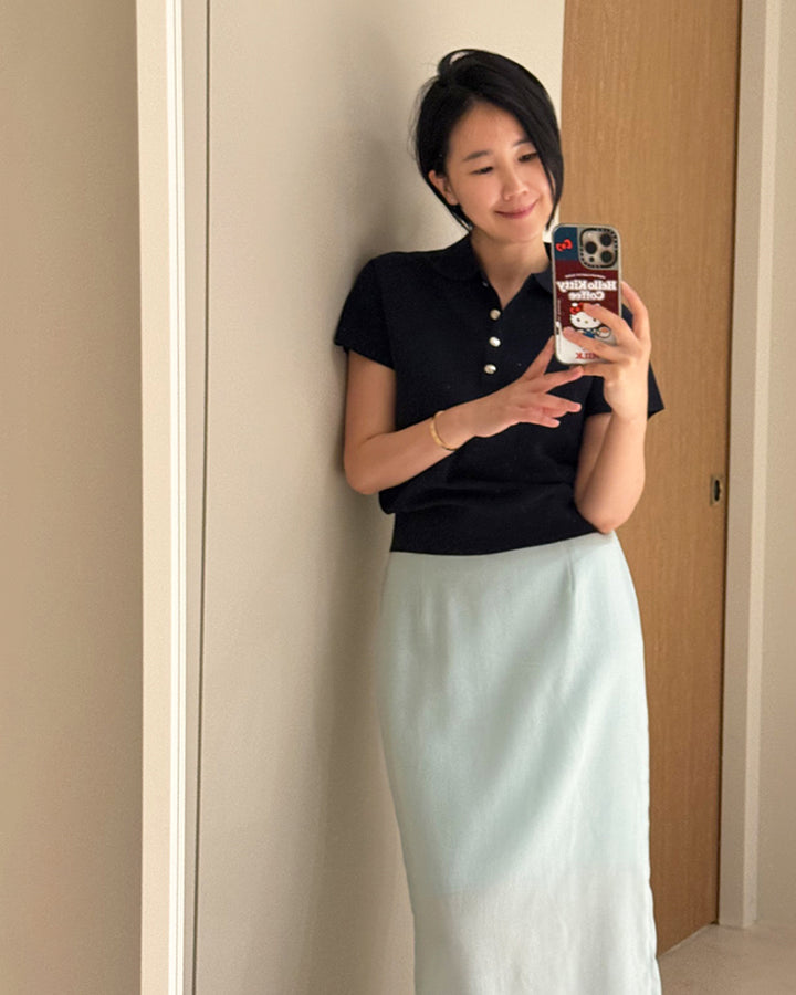 Short Sleeve Polo Knit Top