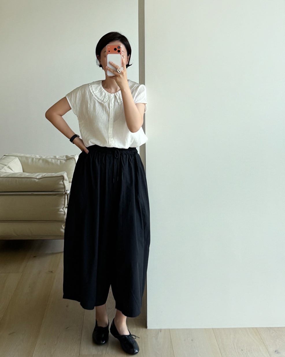 100% Pure Linen Ruffle Collar Blouse
