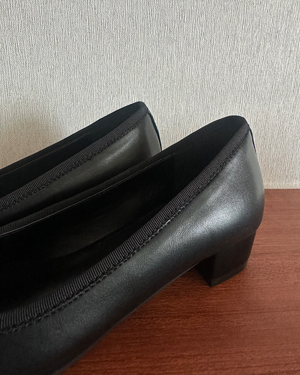 Matte Ribbon Low Block-Heel Pumps