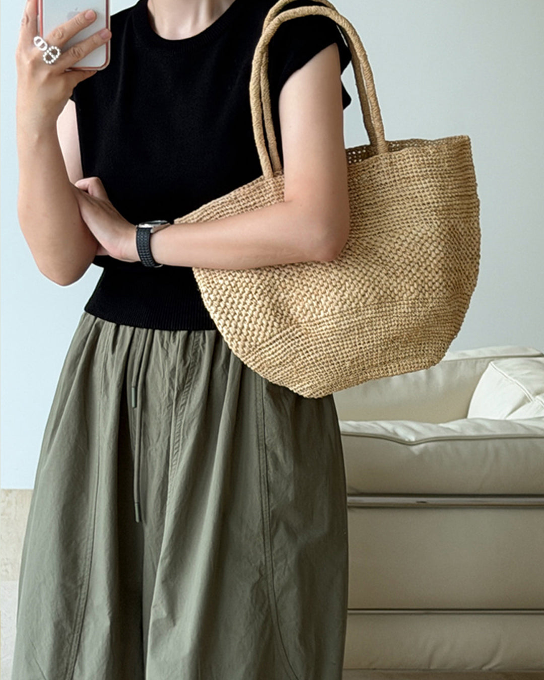 Slim Fit Ribbed Waist Cap Sleeve Knit Shirt