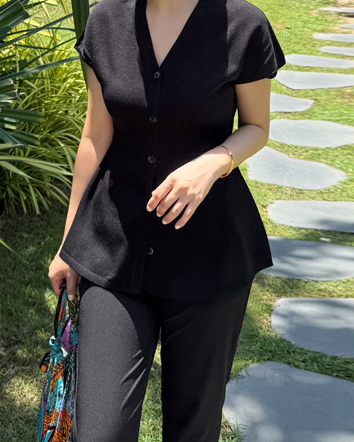 Peplum V-Neck Knit Cardigan