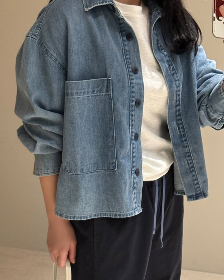 Loose Fit Cropped Denim Shirt