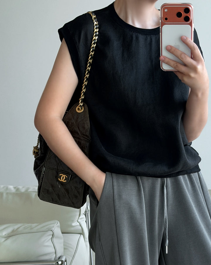 Linen Blend Cap Sleeve Tank Top