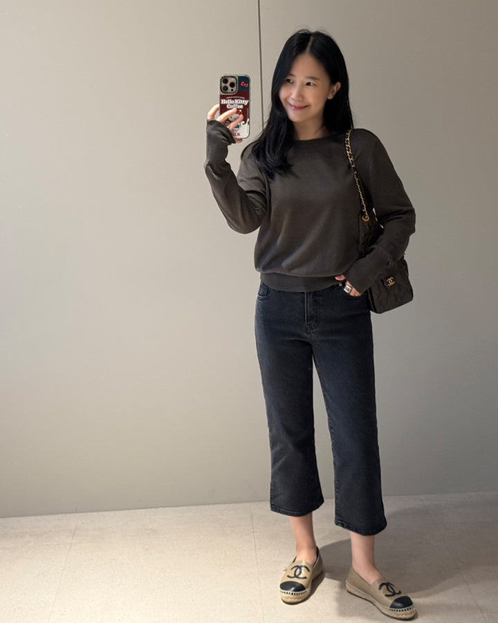 Washed Black Ankle Denim with Hem Slits