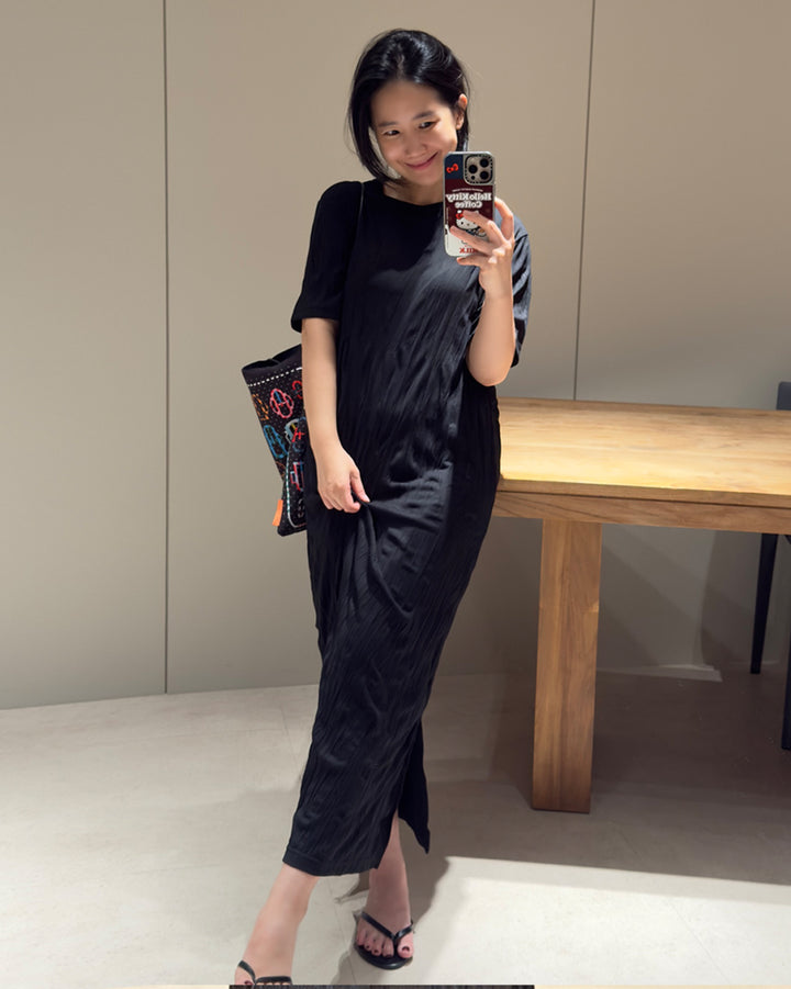 Crinkled Short Sleeve Maxi Dress