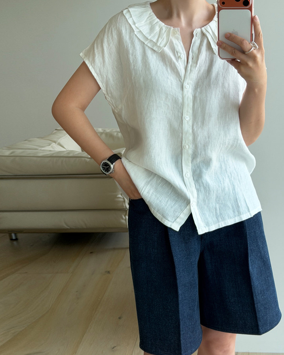 Tailored Denim Trouser Shorts