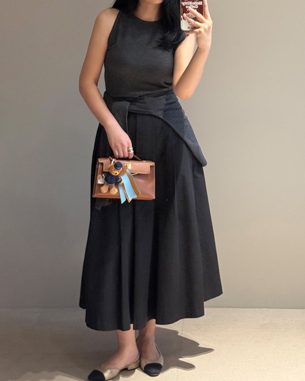 Structured Pleated Midi Skirt