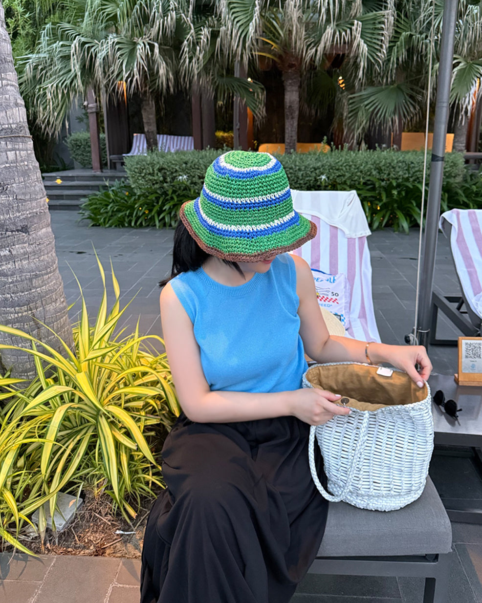 Handcrafted Striped Paper Straw Bucket Hat