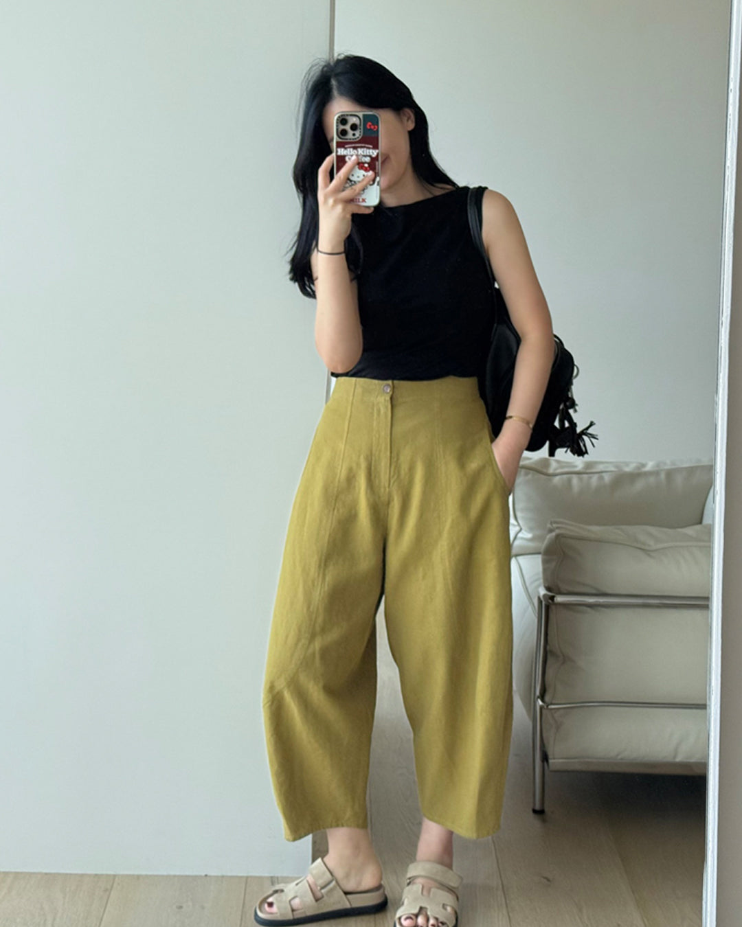 Linen Blend Wide Leg Barrel Pants