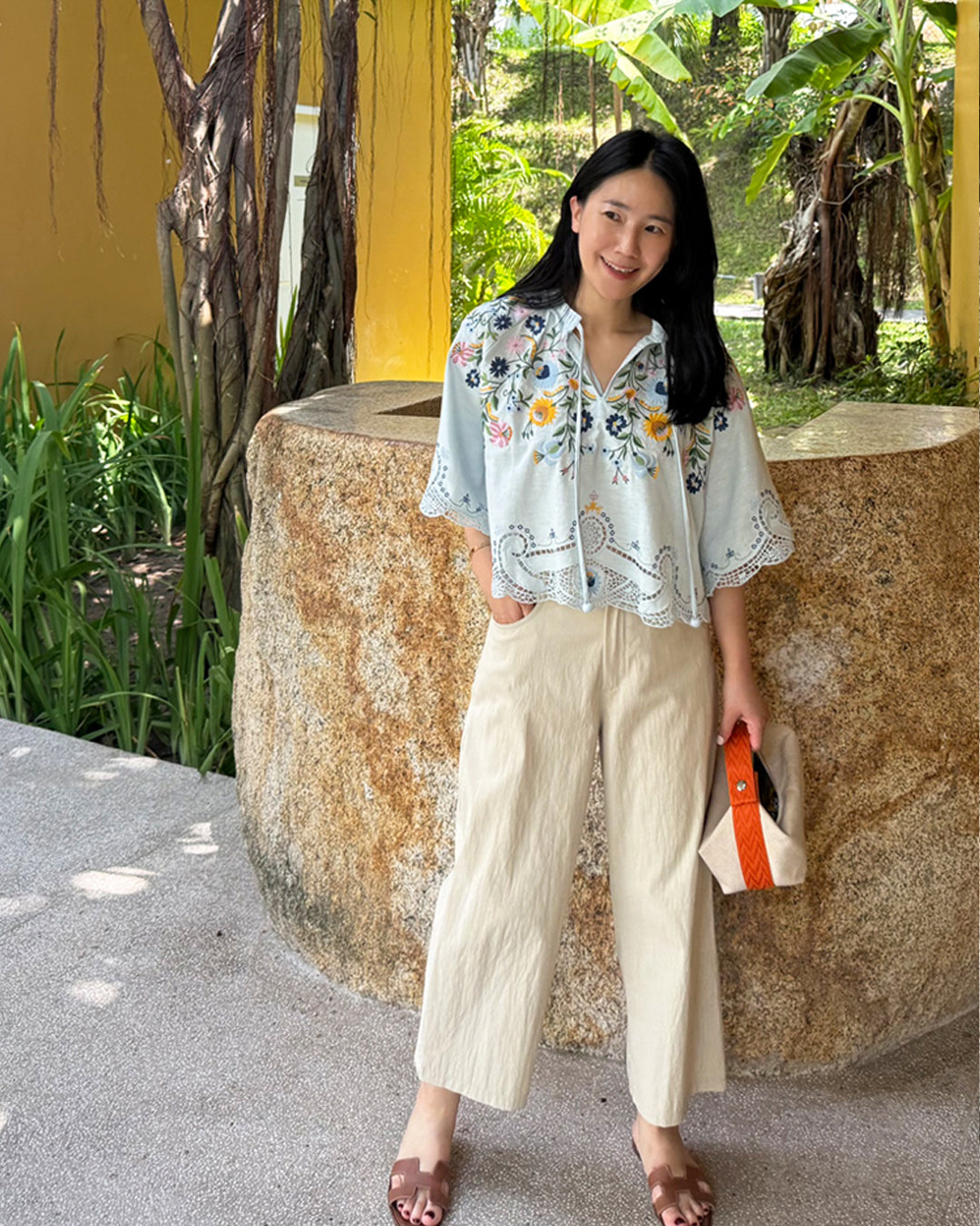 Botanical Embroidered Cutout Blouse
