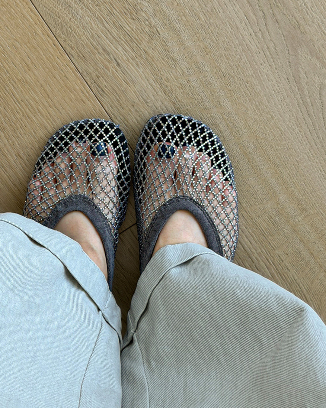 Rhinestone Mesh Mary Jane Flats