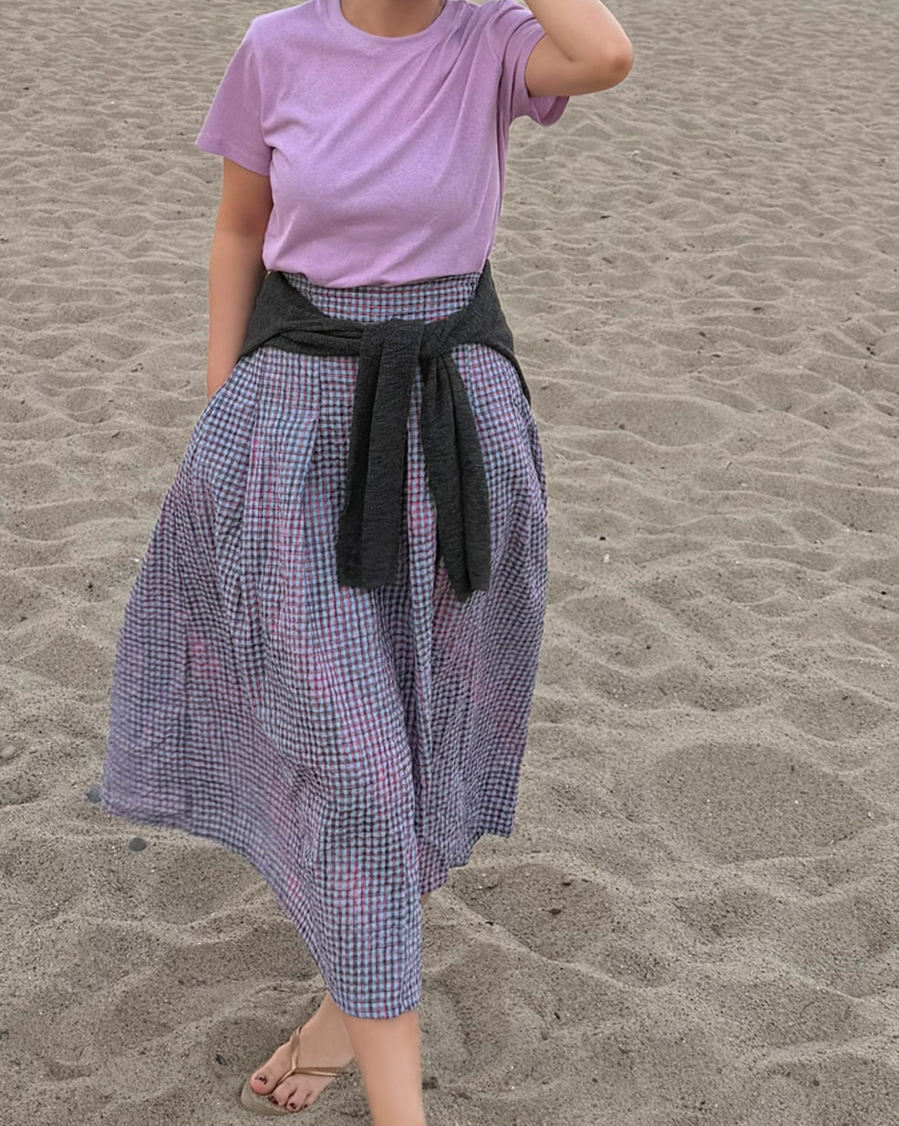 Textured Plaid Pleated Maxi Skirt