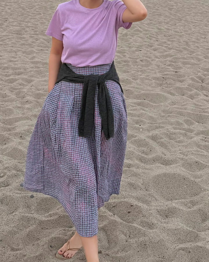 Textured Plaid Pleated Maxi Skirt