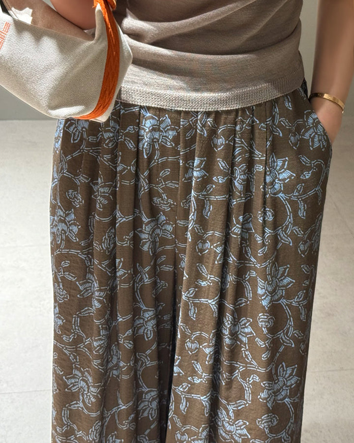 Floral Print Wide Leg Pleated Pants