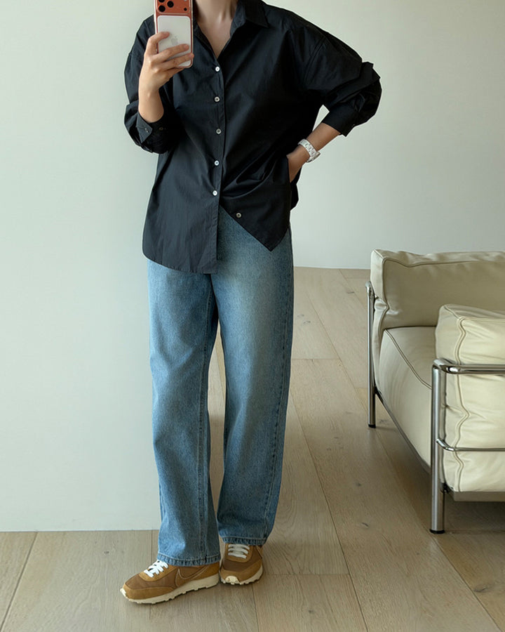 Loose Fit Cotton Button-Down Shirt