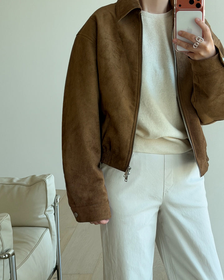 Oversized Faux Suede Blouson Jacket