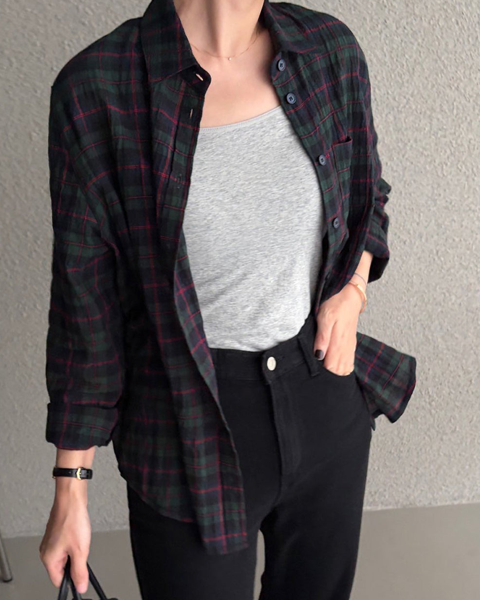 Lightweight Crinkled Plaid Shirt