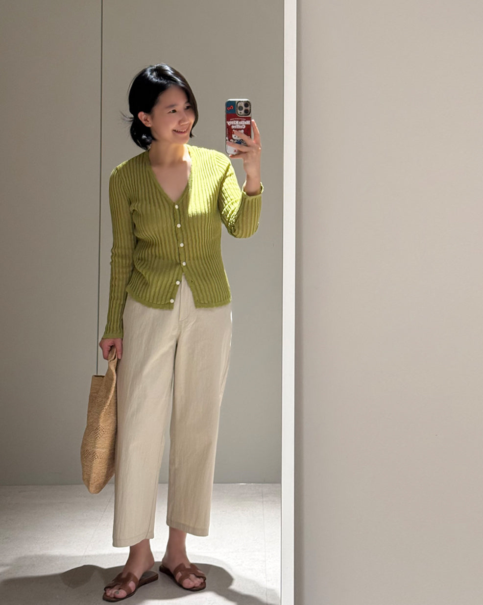 Linen Blend Sheer Ribbed Knit Cardigan